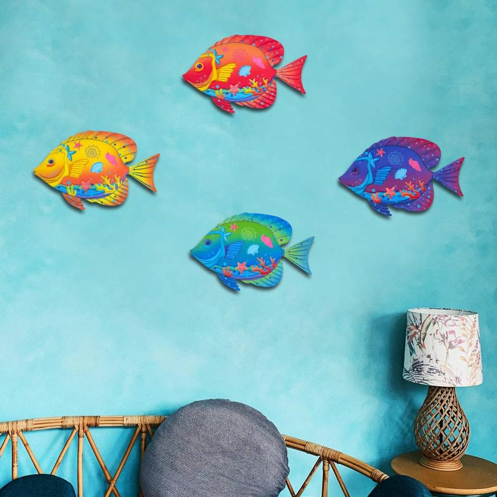 4 Pieces Metal Marine Creature Wall Art Lightweight Colorful Marine Creature Wall Decor Set Nautical Hanging Decoration