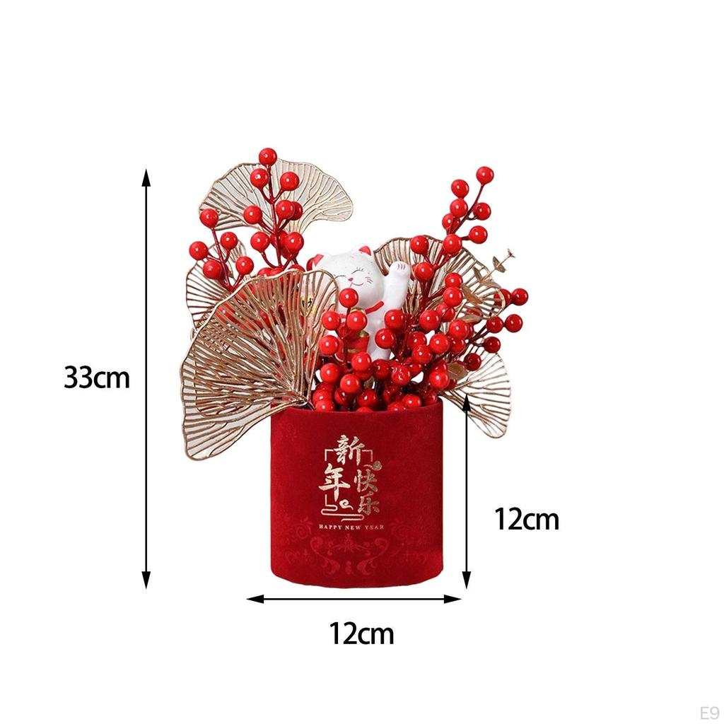 Chinese Flower Basket Ornament Arrangement Red Fruit Tree Celebration Bouquet for Festival