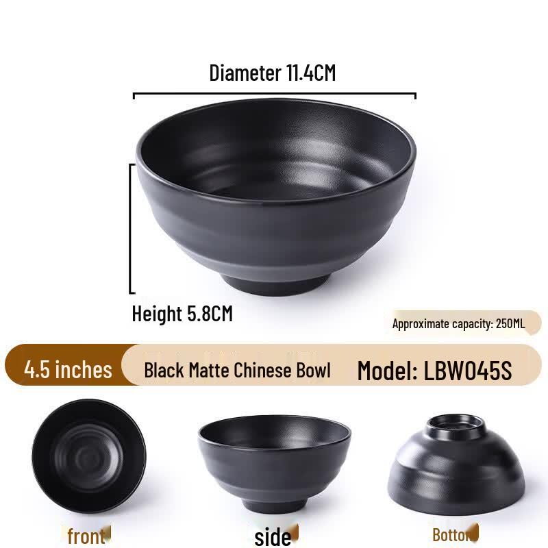 Handun 4.5-inch Black Matte Melamine Noodle Bowl