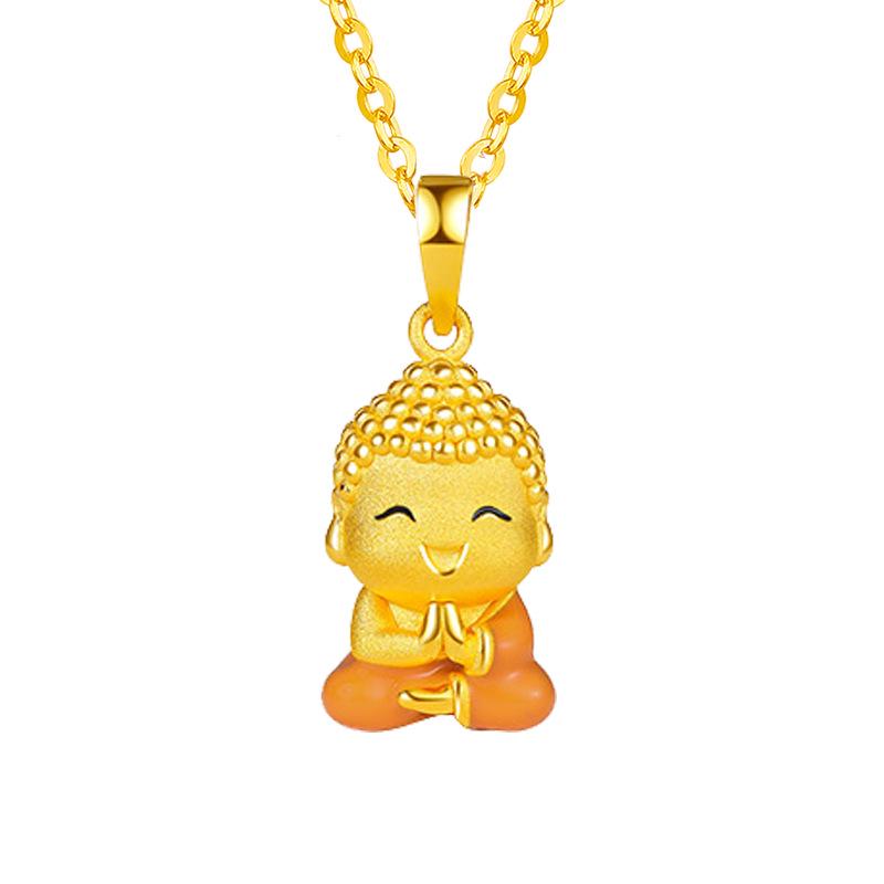 Vietnamese Gold-Plated Buddha & Guanyin Pendant Necklace - Enamel Ingot God of Wealth Design for Men and Women