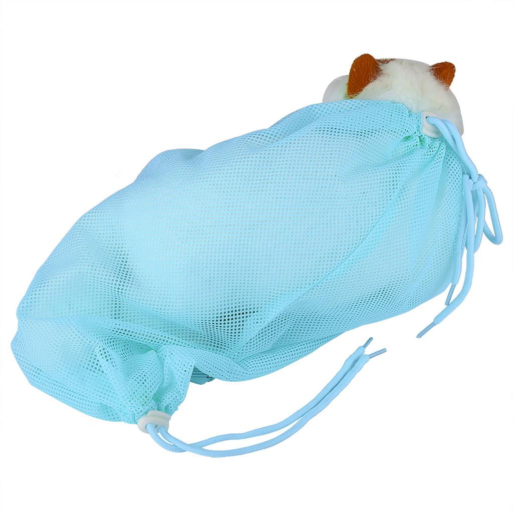 Cat Grooming Bathing Mesh Bag Pet Shower Washing Nails Cutting Ear Cleaning Tool (Sky Blue)