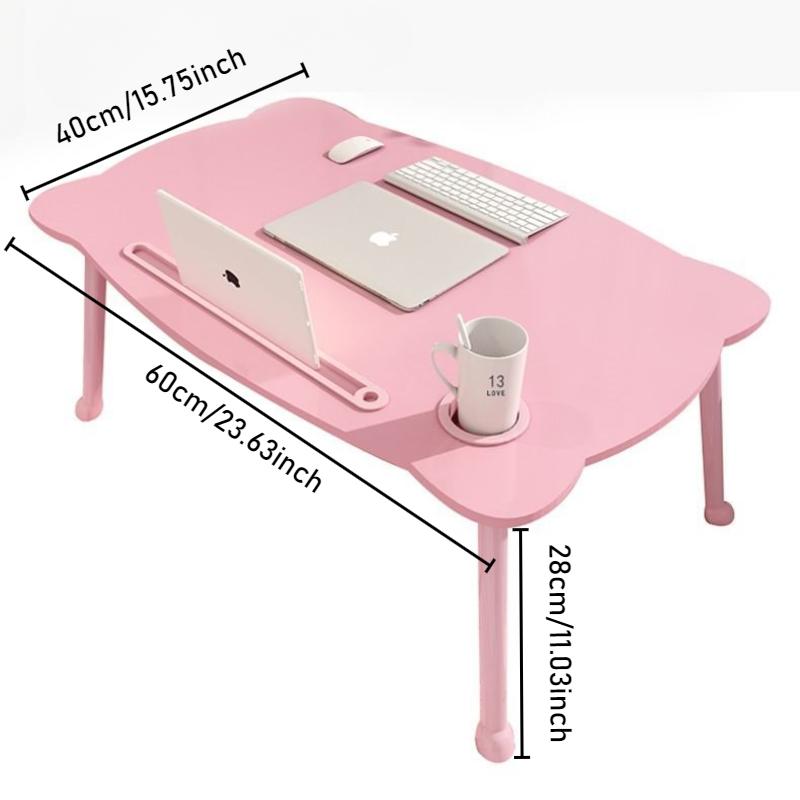 Small Foldable Laptop Desk with Cup Holder Card Slot Cute Bear Bed Desk Anti-slip Waterproof Tatami Table for Dormitory Student