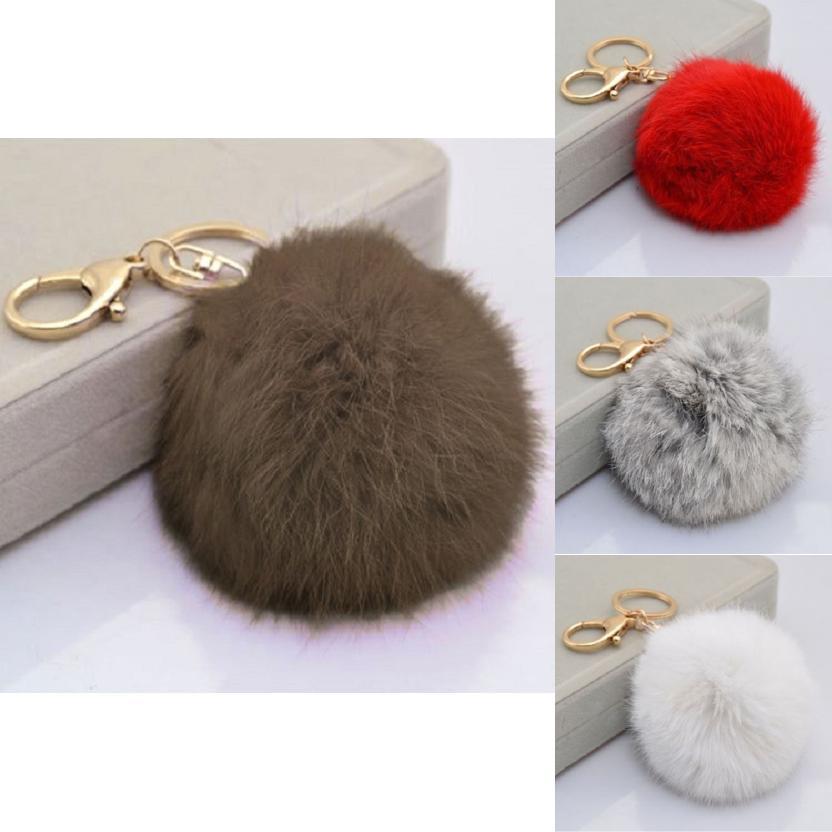 Charming Soft Cute Rabbit Fur Ball Pompom Key Chain For Cell Phones And Handbags