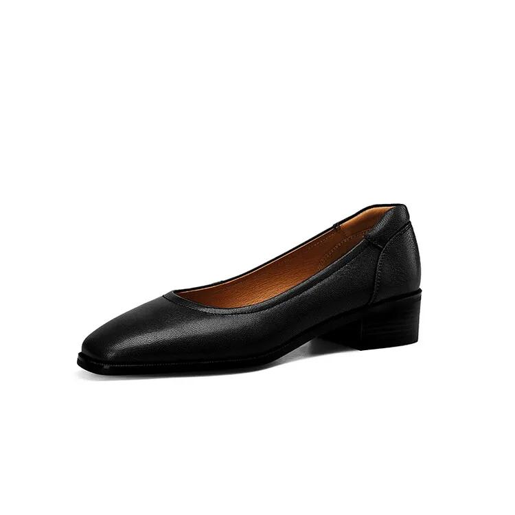 Fashion New Spring/Autumn Square Toe Women Pumps Chunky Heels Genuine Leather Loafers Shoes for Women Ladies Shoes Zapatos De Mujer