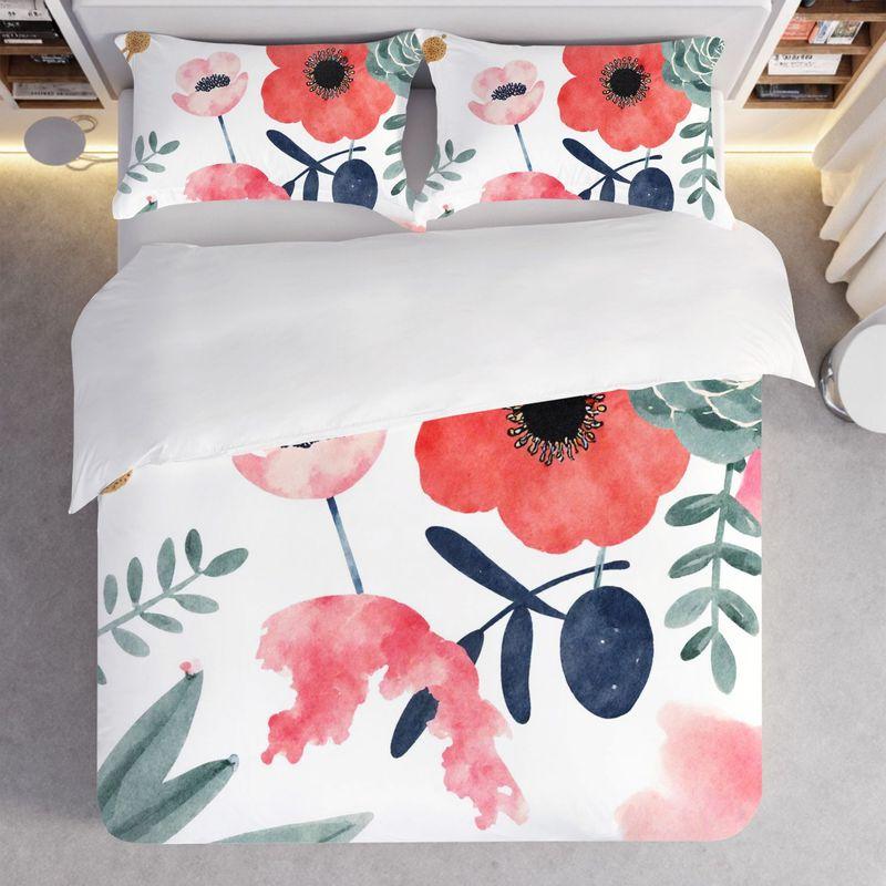 3-Piece Bedding Pillowcase Quilt Cover Set Watercolor Style Floral 2D Digital Printing Suitable For Bedroom Dormitory Decoration