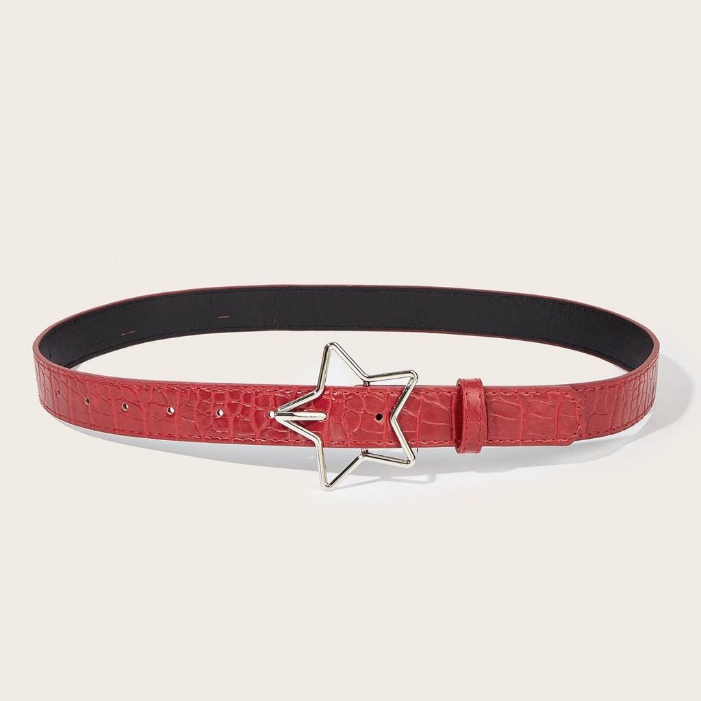 American Retro Pentagram Women Belt With Star Alloy Buckle For Casual Denim Accessory
