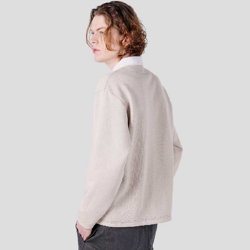 CUSTOMUS Men'S Shirt Collar Layered Reversible Pq Logo Embroidered Long Sleeve T-Shirt Cxs25Fkkt906 Bei