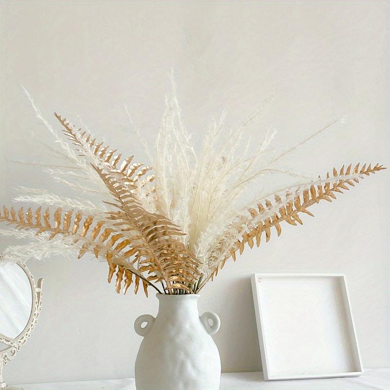 Gold Artificial Leaf Sticks Fake Plants Golden Plastic Leaf Fake Rose Leaves Faux Plant Bushes Artificial Plants for Indoor Outdoor Home