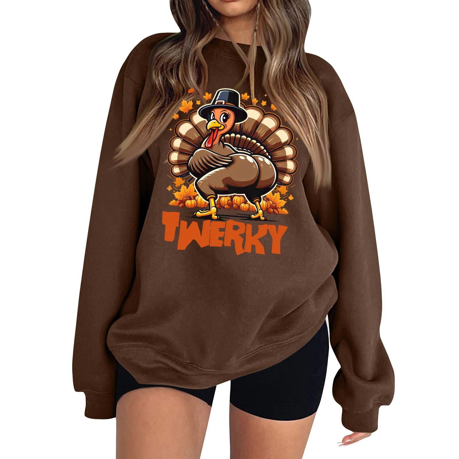 Женская мода с длинным рукавом и круглым вырезом с принтом ко Дню благодарения — фото 3