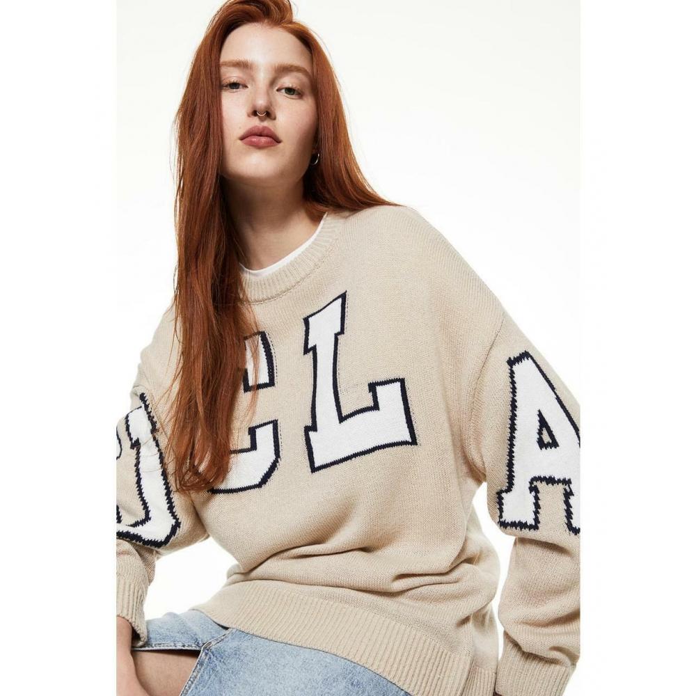 

H&M Жаккардовый вязаный свитер Светло-бежевый UCLA 1161844009