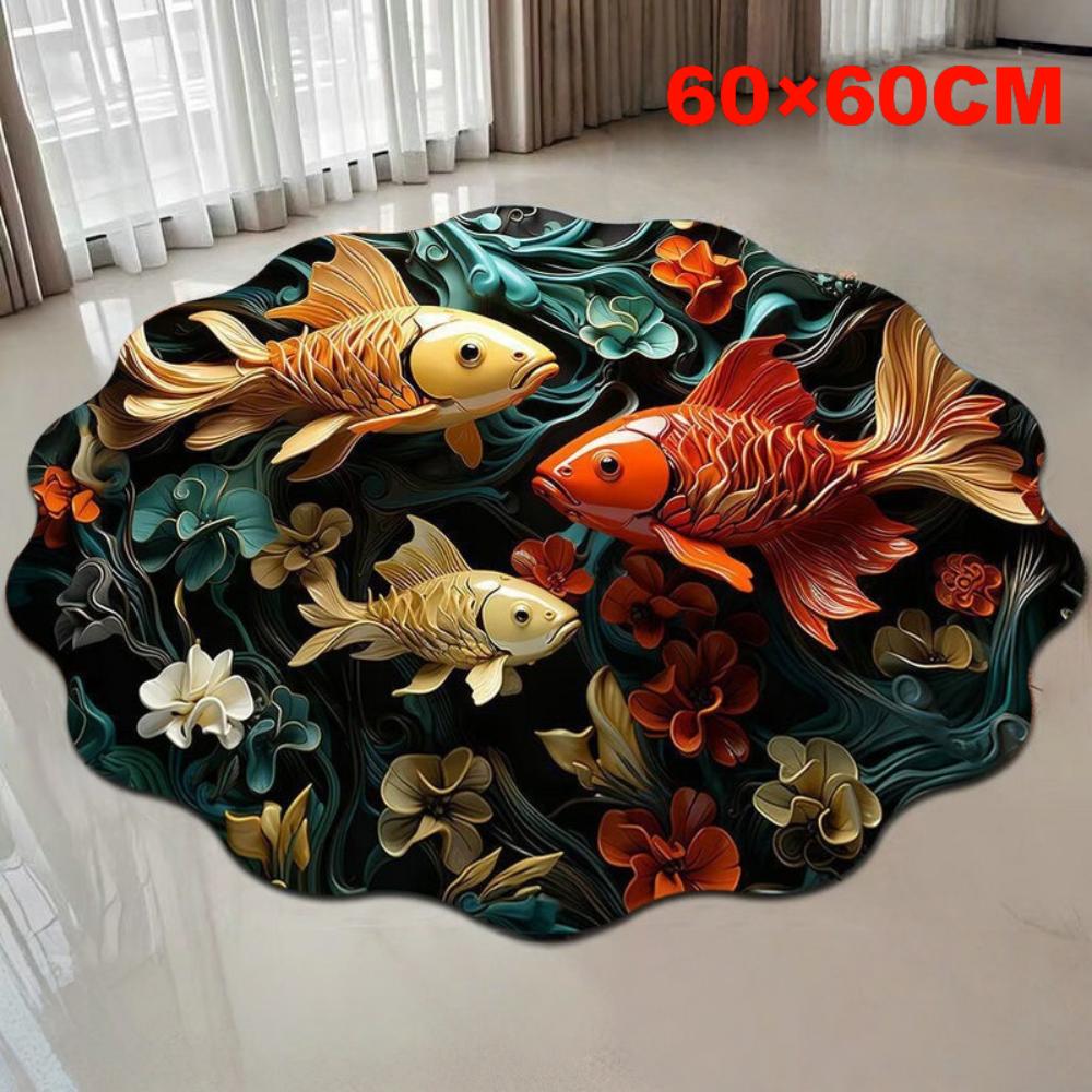 

Nordic Abstract Koi Carpet Chinese-style Wavy Floral Floor Mat Abrasion-resistant Non-slip Bathroom Door Rug Home Decor
