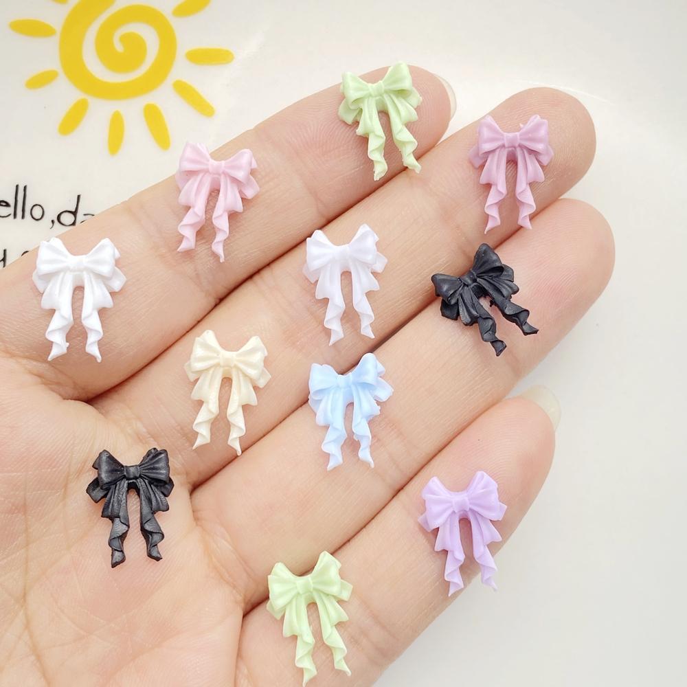 50PCS Mixed Resin Cute Mini Colorful Bow Streamer Flat Back Rhinestone DIY Nail Art Applique Crafts Accessories