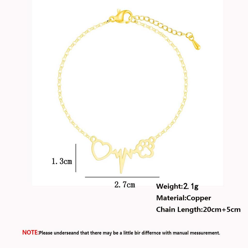 Kinitial New Heartbeat Dog Cat Paw Bracelets for Women Wrist Bangles Gifts For Nurse Doctor Jewelry Friendship Heart Bracelet