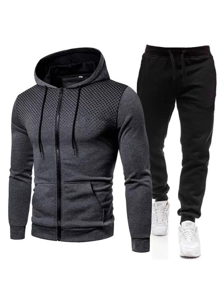 Polka Dot Men's Sportswear Set with Zip Hoodie and Sweatpants