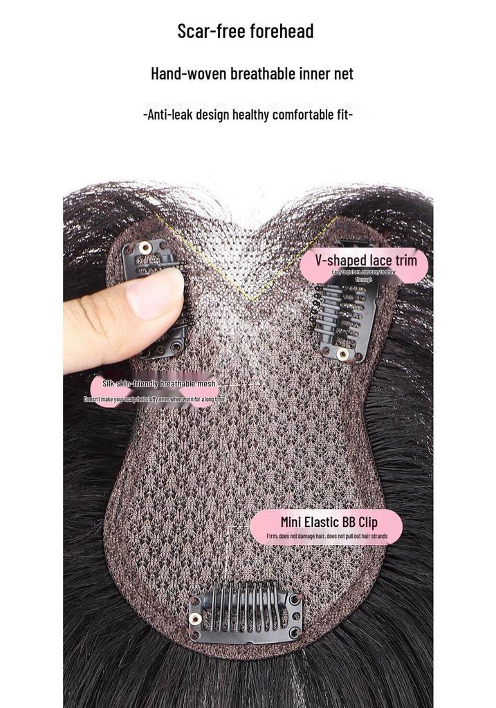 Flauschiger Damen-Haartopper: Echthaar, Nahtlos, Volumengebend, Abdeckung von weißem Haar, Leicht, Unsichtbar, Natürlicher Look Ersatzperücke