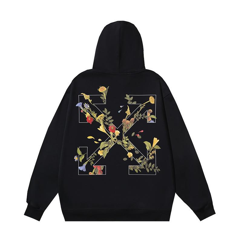 1309 Off-White 2025 Autumn/Winter New Flower Arrow Pattern Printed Hoodie for Men and Women