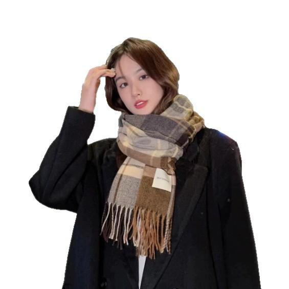 Scarf New imitation cashmere color plaid scarf female Korean version autumn and winter plaid scarf fringed shawl scarf