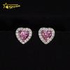 Solid 925 Silver Gold Plated Heart Shape GRA Pink Moissanite Screw Back Stud Earrings Fashion Jewelry Hot Sale Cheapest Price