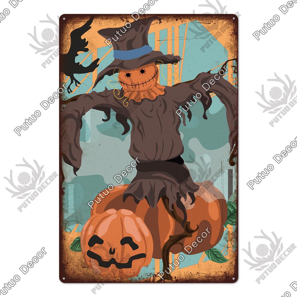 Putuo Decor Halloween Vintage Tin Signs Plaque Metal Plate Retro Poster Wall Art Decoration for Home Bar Living Room Door Yard