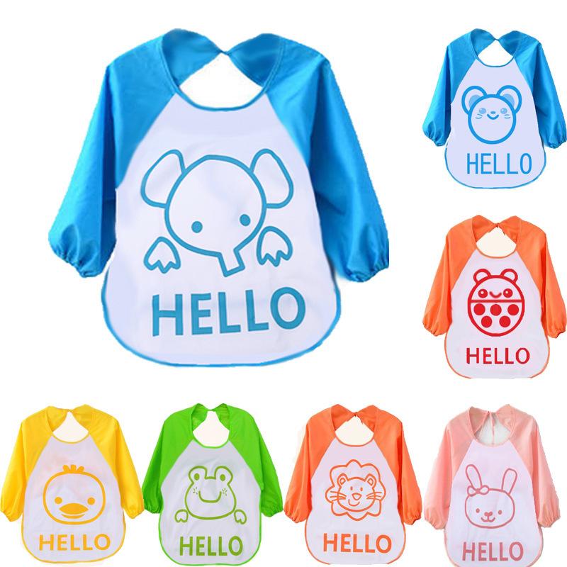 1Pc Cute Baby Bibs Waterproof Long Sleeve Apron Children Feeding Smock Bib Burp Painting Drawing Soft Toddler Clothing Bandana Bibs