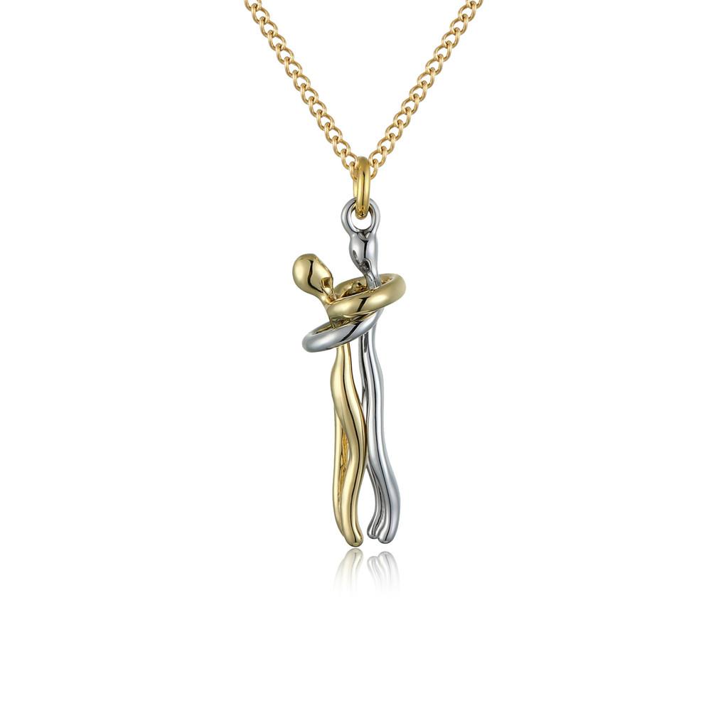Stylish Couple Embrace Pendant Necklace For Lovers With Cartoon Charm In Black