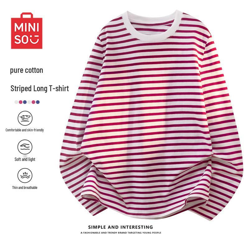 MINISO Women s Casual Striped Long-Sleeve T-Shirt L