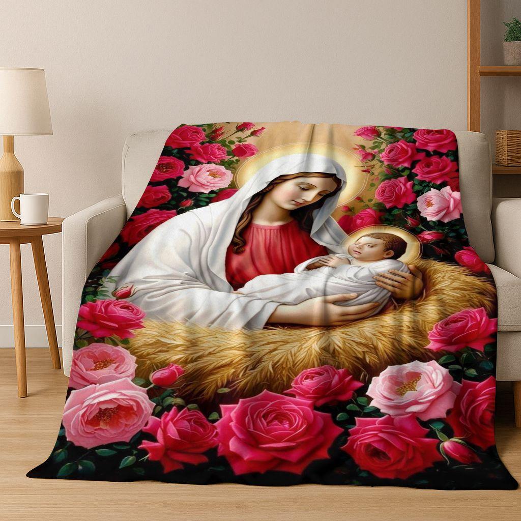 26 Style Faith Virgin Mary Jesus Blessed Flannel Blanket,Cozy Soft Throw Blanket for Home Bedroom Bed Sofa Picnic Cover Gift Kid