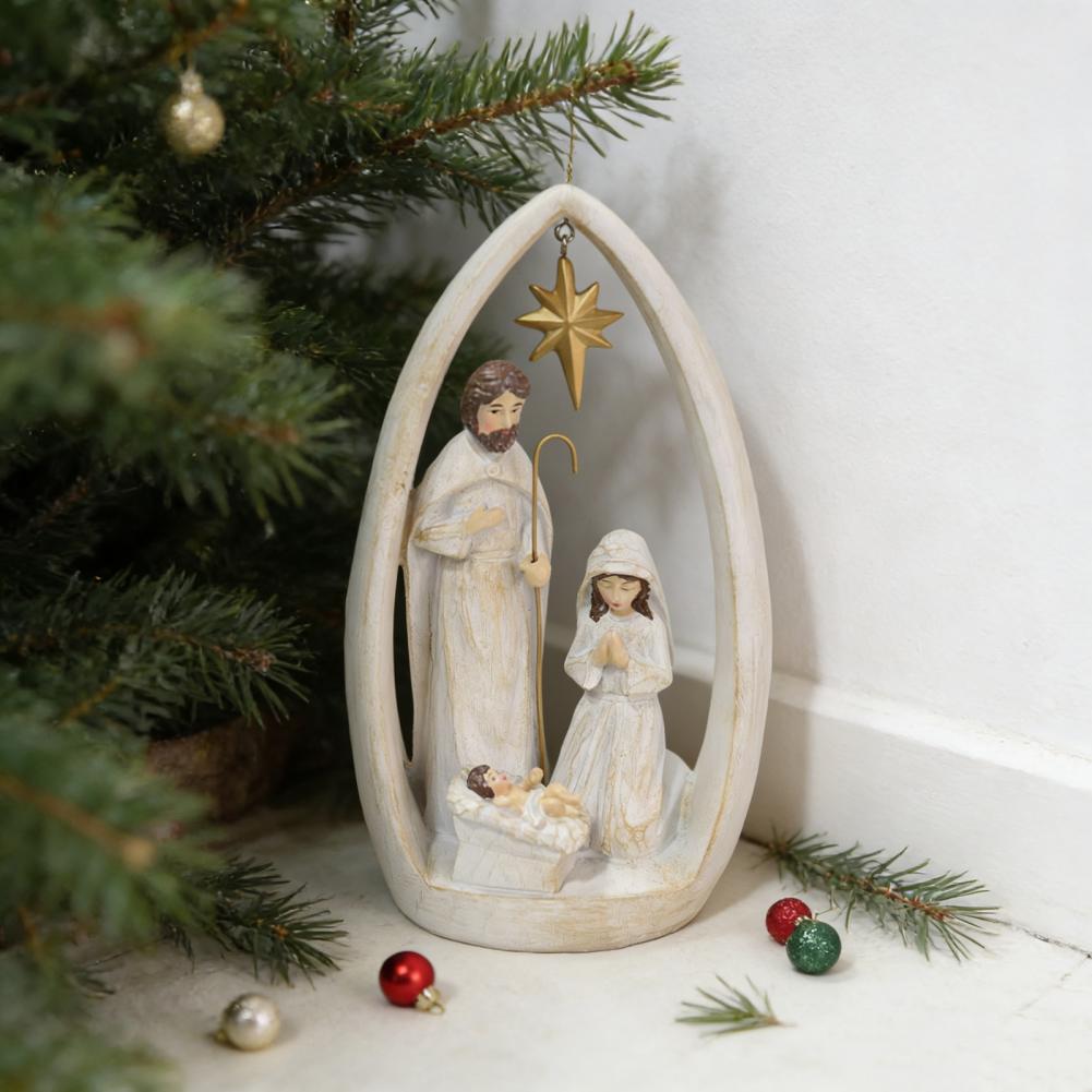 Harz Krippen-Ornament Heilige Familie Figurinen Harz Krippenszene Figuren Set Heilige Familie Weihnachts-Ornament Maria Josef Baby