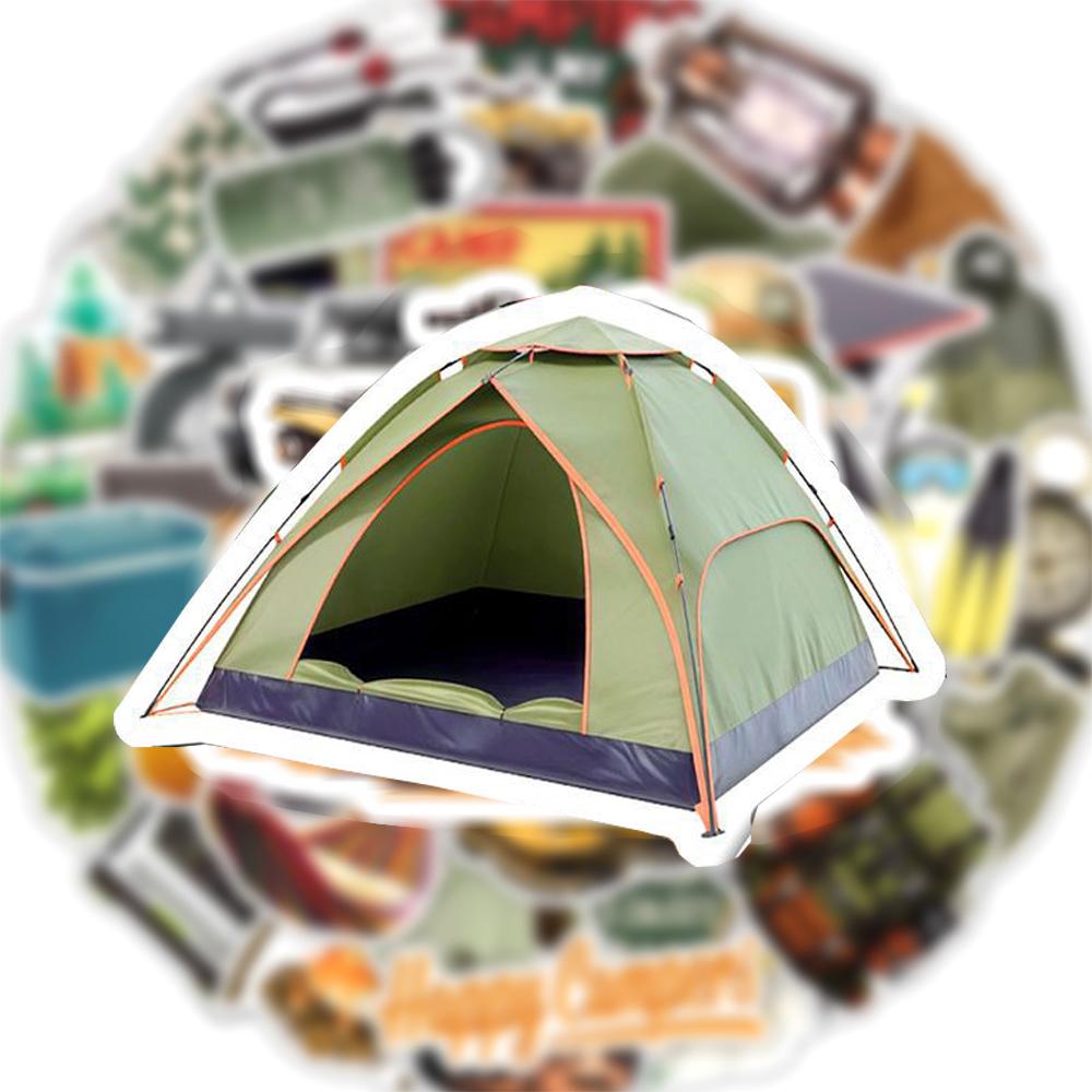 10/30/50pcs Happy Outdoor Camping Travel Stickers Funny Cartoon Hiking Adventure Decals Laptop Phone Water Bottle Sticker Decor