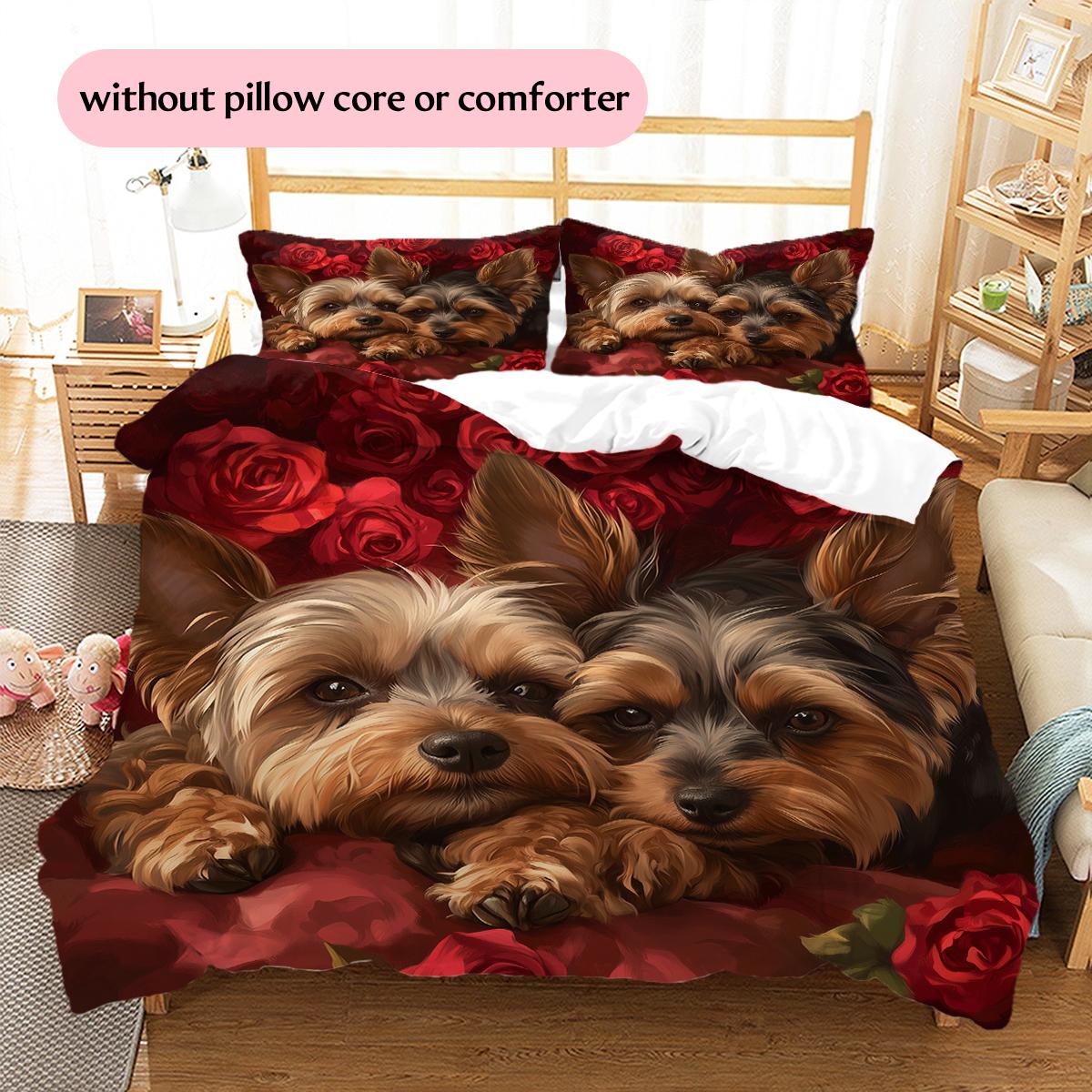 Постельное белье с узором из йоркширских терьеров, Декор для дома, Подарок на день рождения (1 пододеяльник + 2 наволочки, без наполнителя) 135x200cm