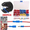 Zestaw 280 sztuk zacisków do przewodów elektrycznych, konektorów oczkowych, płaskich, tulejek, złączek, końcówek, zestaw assortmentowy, zaciskane na zimno