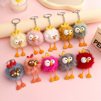 Cute Chick Pom Keychain Cartoon Lovely Pendant Car/ Bag Decor Valentine's Gift for Girlfriend Easter Present