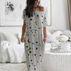 Women Loose Casual Short Sleeve Moon Stars Print Maxi Dress Home Casual Dress Trendsetting Must-have Items Fashion Versatile Outfits