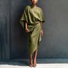 Elegant Slim Fit Solid Color Pleated Maxi Dress Women 2026 Office Casual Party