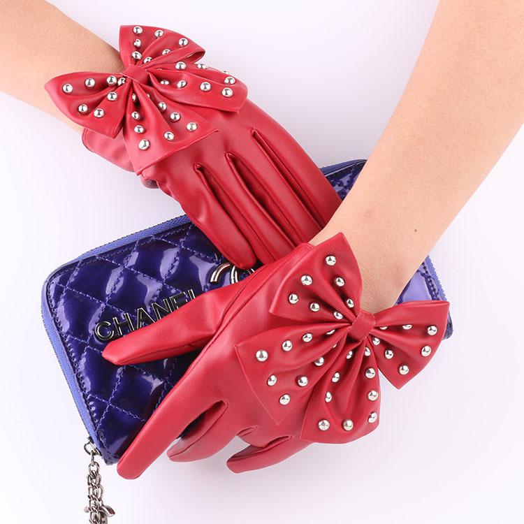 Women's Fashion Dance Gloves Imitation Leather PU Leather Driving Cute Rivets Multicolor Colorful Bow Nightclub Gloves