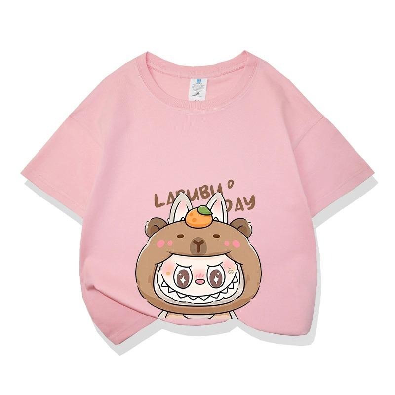 Cartoon Graphic Labubu Kids Adult Printed T-shirt Summer Men and Women's Fashion Outdoor Girl Short Sleeved T-shirt Top Pullover
