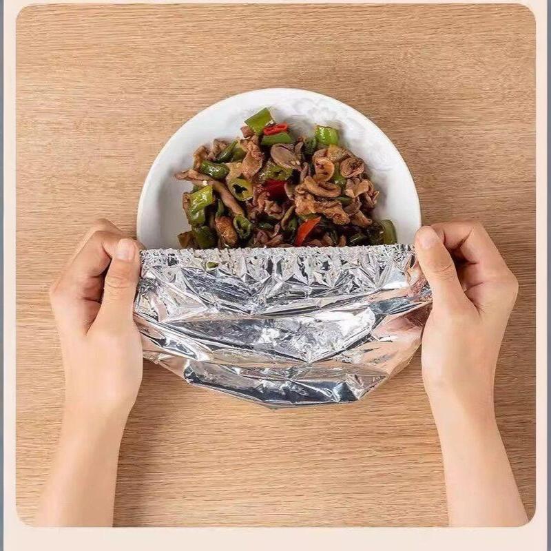 100Pcs Disposable Stretch Fresh-keeping Food Covers Aluminum Foil Elastic Lids for Refrigerator Use