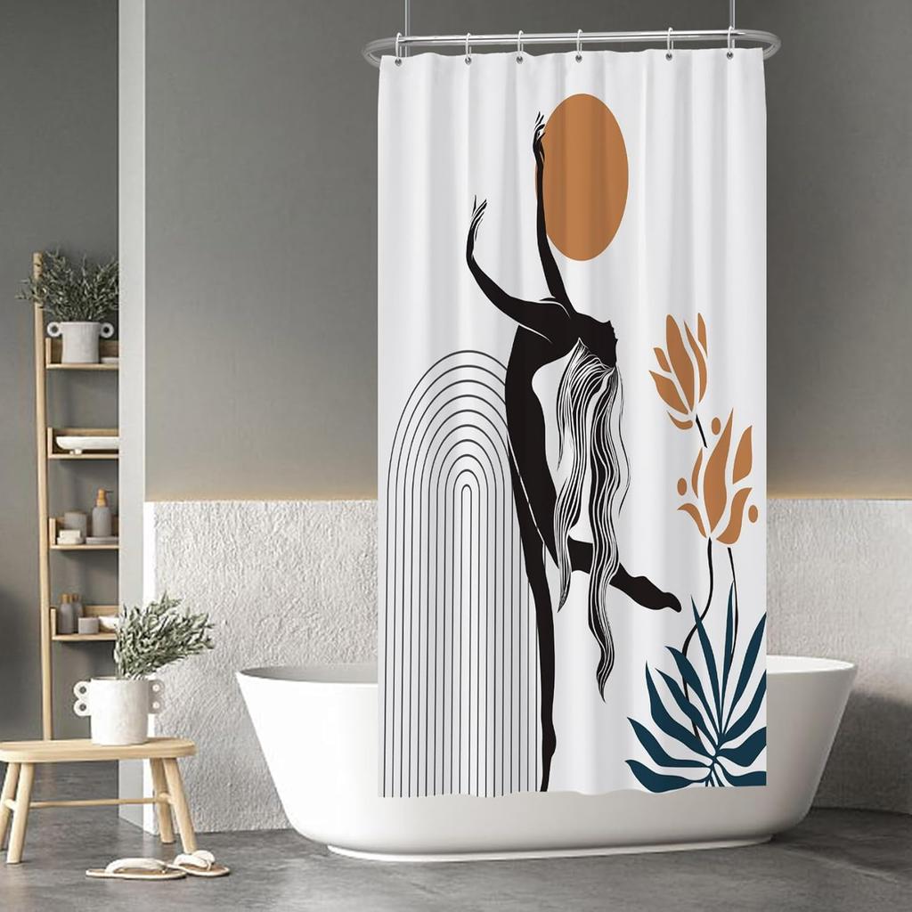 Cartoon Cactus Shower Curtain Tropical Plants Mexican Texas Minimalism Black And White Decorative Artistical Shower Curtains For