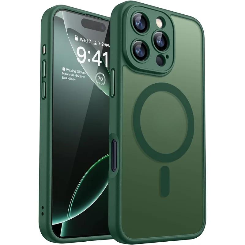 Luxury Frosted Phone Case For iPhone 16 15 14 13 12 11 Pro Max Plus 17 Air For Magsafe Matte Transparent Magnetic Cover