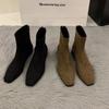 Coarse-heeled suede Korean small ankle boots women's shoes 2025 new autumn and winter velvet Martin boots coffee-colored thin short boots