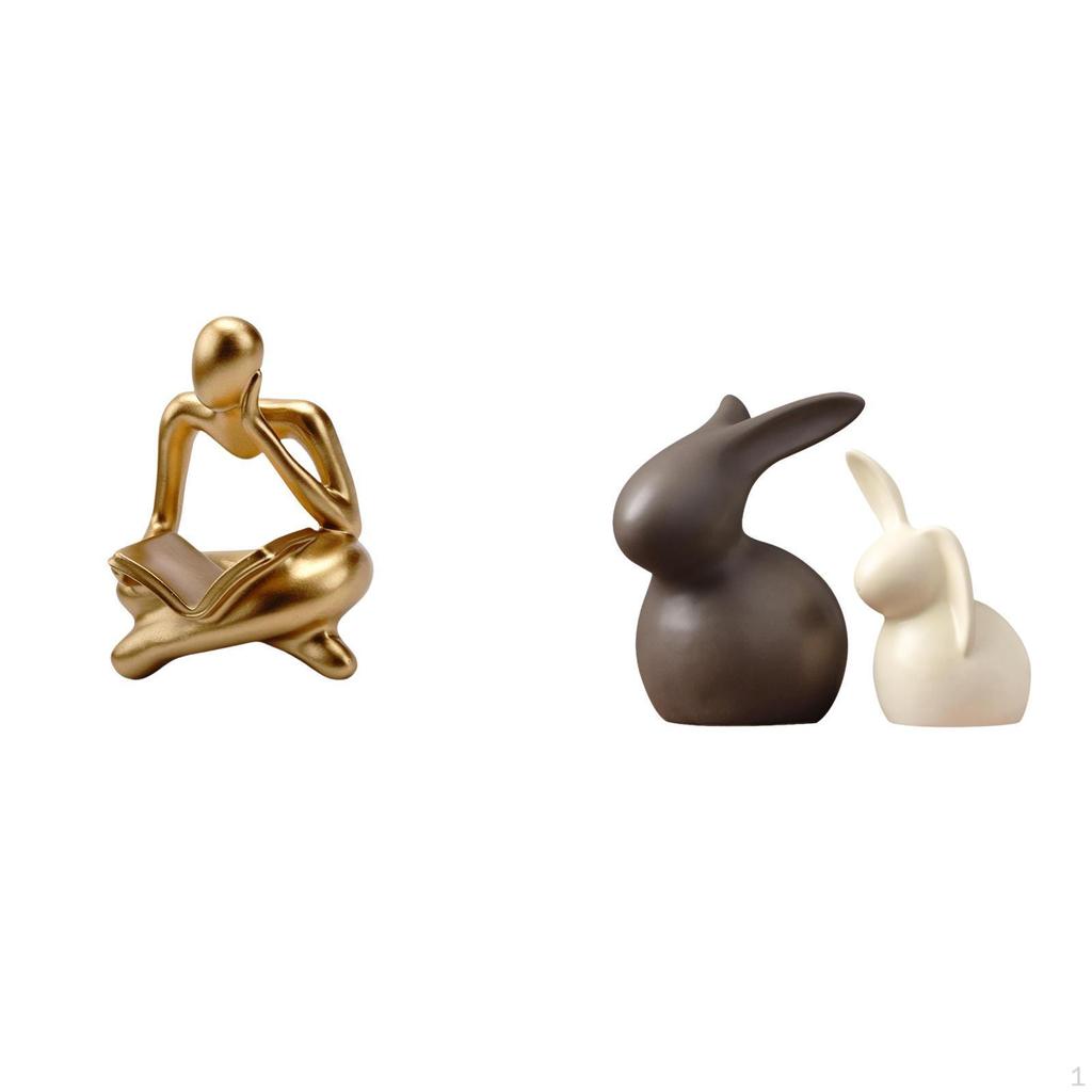Abstract Ceramic Bunny Thinker Statue Decoration for Tabletop Living Room Shelf Office Bookshelf