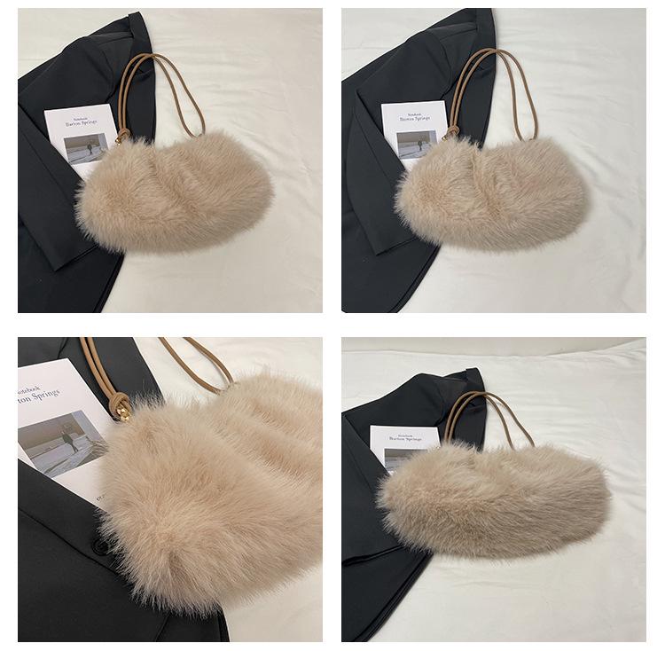 Geantă de umăr crossbody de pluș toamnă/iarnă: Geantă de umăr elegantă, unică, cu textură de nișă