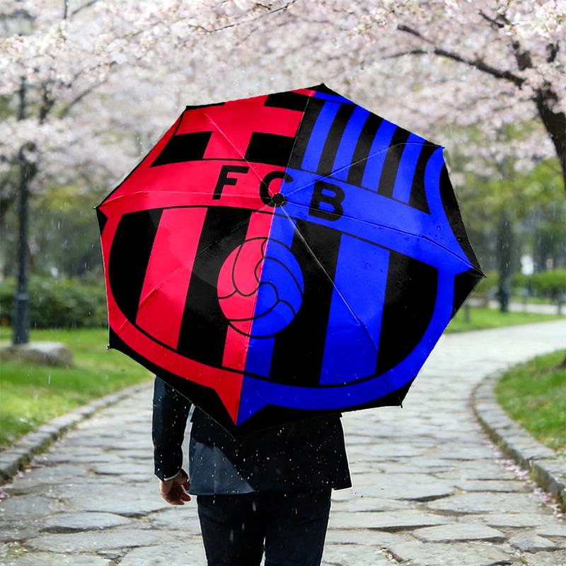 1pc Sturdy 8-Bone Auto Umbrella, Barcelona FC Umbrella, Digital Printed, Foldable Umbrella for On-the-Go Outdoor Use