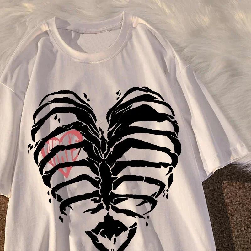 Women's T-shirt Harajuku Y2K Top Harajuku Retro Korean Style Black Demon Punk Gothic Anime Print Slim Fit Thin T-Shirt Clothes