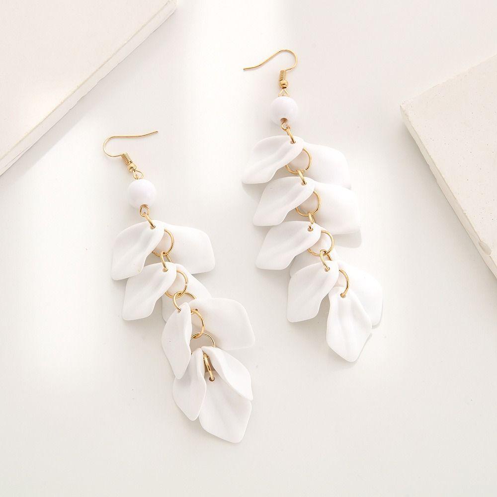 Exaggerated Long Tassel Earrings Solid Color Eardrop Elegant Petal Leaves Drop Earrings Women