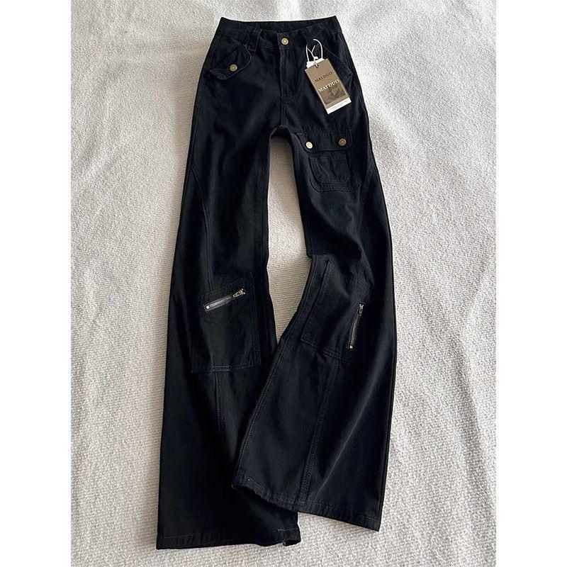 Petite Women's High Waist Black Flare Jeans - Slimming, Loose Fit, Straight Leg, Versatile Workwear Pants