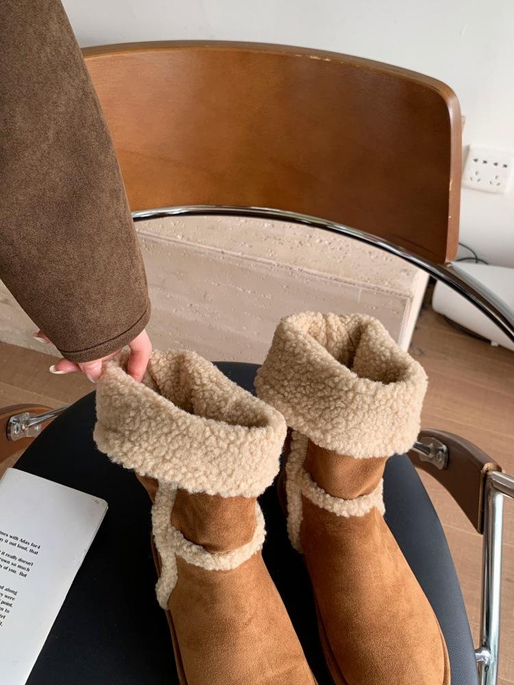 In the Winter of 25 Years, the New Thick-bottomed Velvet Warm Sheep Curly Velvet Fur Integrated Medium Tube Snow Boots Women