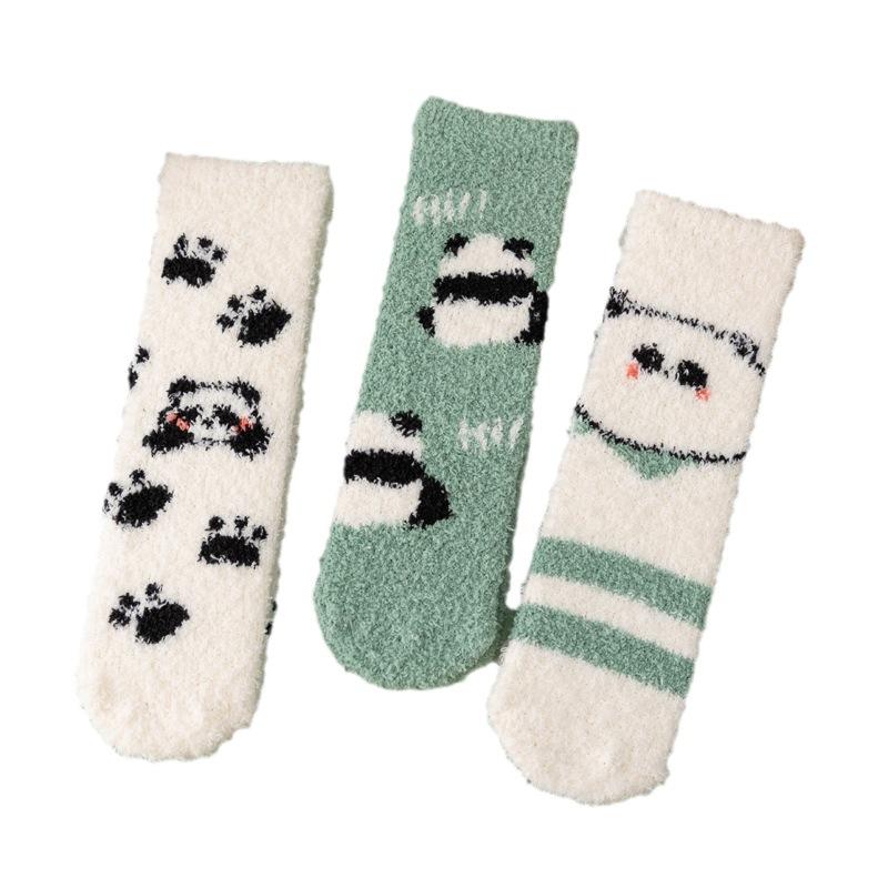 Autumn Winter Thickened and Warm Socks for Women in Cute Cartoon Panda Design Non Shedding Coral Velvet Socks for Home Use and Postpartum Care