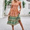 Summer Casual Dress New Print V-neck Flutter Sleeve Bohemian Style Dress