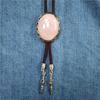 Adjustable Braided Cord Rodeos Bolo Tie Necktie Feature Oval Shape Stone Pendant Western Jewelry Necklace for Men Women